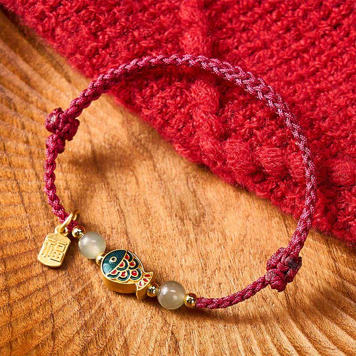 Buddha Stones Handgewebtes Armband aus Jadeperlen mit Koi-Fisch-Motiv und Fu-Zeichen - image 2