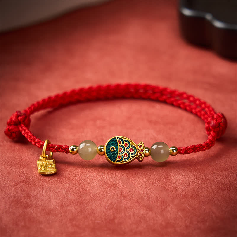Buddha Stones Handgewebtes Armband aus Jadeperlen mit Koi-Fisch-Motiv und Fu-Zeichen - image 12