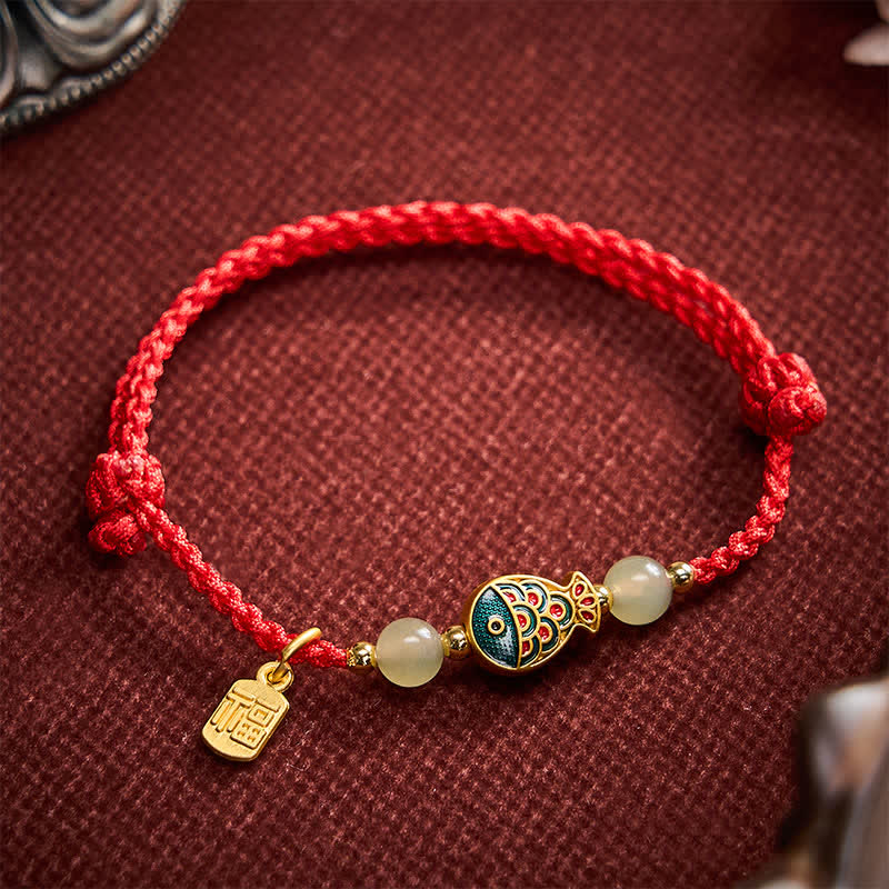 Buddha Stones Handgewebtes Armband aus Jadeperlen mit Koi-Fisch-Motiv und Fu-Zeichen - image 13