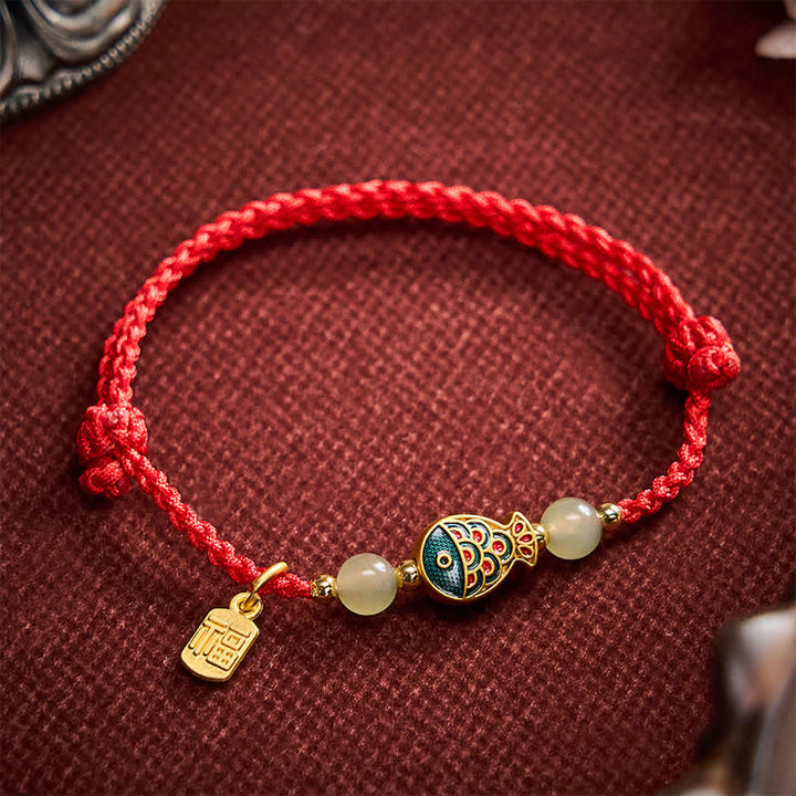 Buddha Stones Handgewebtes Armband aus Jadeperlen mit Koi-Fisch-Motiv und Fu-Zeichen - image 13