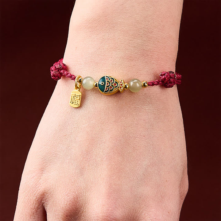 Buddha Stones Handgewebtes Armband aus Jadeperlen mit Koi-Fisch-Motiv und Fu-Zeichen - image 4