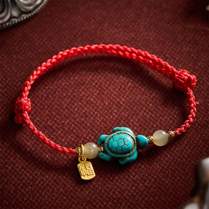 Buddha Stones Handgewebtes Armband aus Jadeperlen mit türkisfarbenem Schildkrötenmotiv und Glücksseil - image 12
