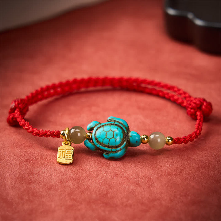 Buddha Stones Handgewebtes Armband aus Jadeperlen mit türkisfarbenem Schildkrötenmotiv und Glücksseil - image 13
