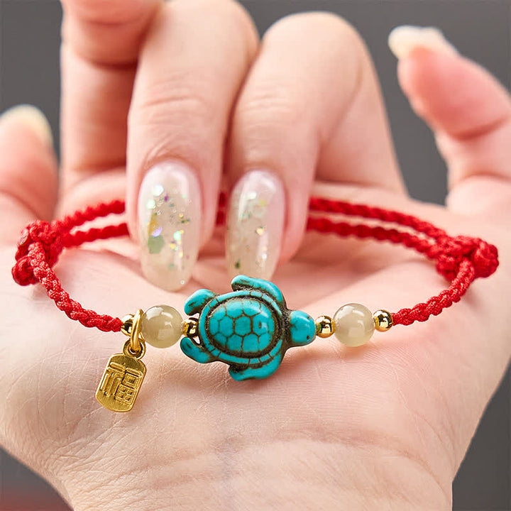 Buddha Stones Handgewebtes Armband aus Jadeperlen mit türkisfarbenem Schildkrötenmotiv und Glücksseil - image 14