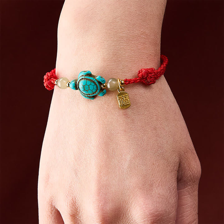 Buddha Stones Handgewebtes Armband aus Jadeperlen mit türkisfarbenem Schildkrötenmotiv und Glücksseil - image 15