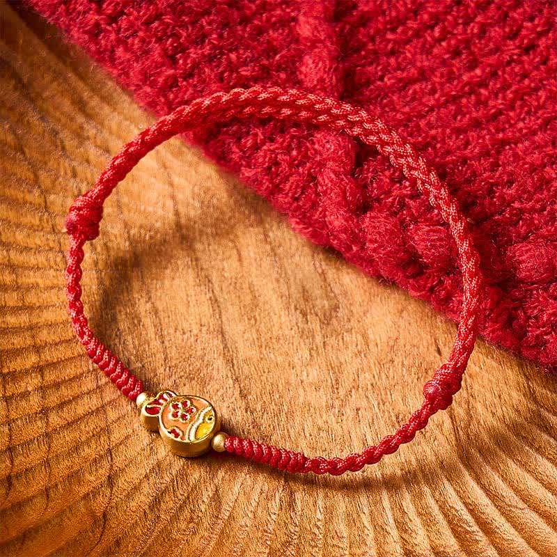 Buddha Stones Handgewebtes rotes Seilarmband mit Blumenmotiv und Koi-Fisch-Glückssymbol - image 2