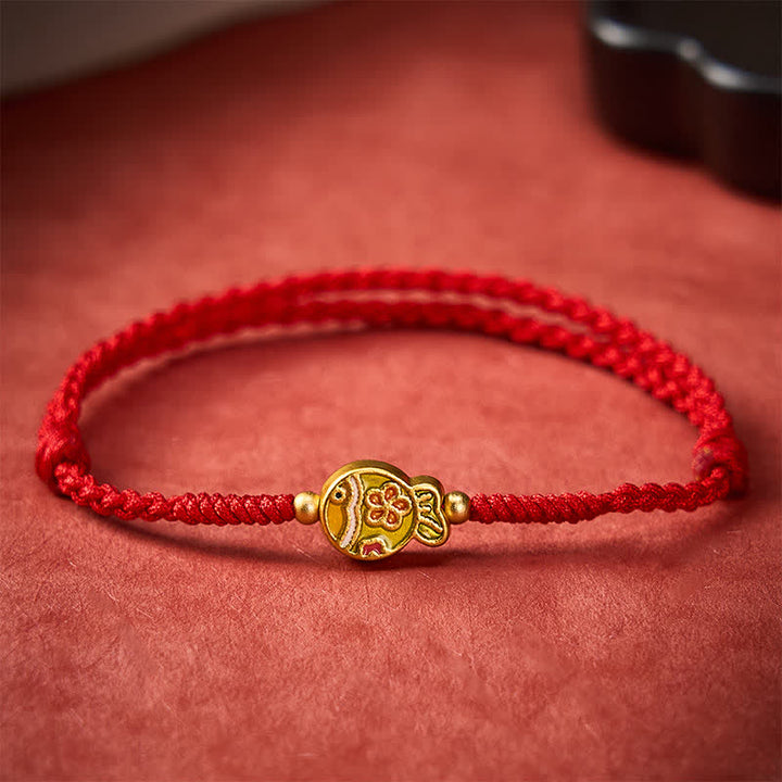 Buddha Stones Handgewebtes rotes Seilarmband mit Blumenmotiv und Koi-Fisch-Glückssymbol - image 10