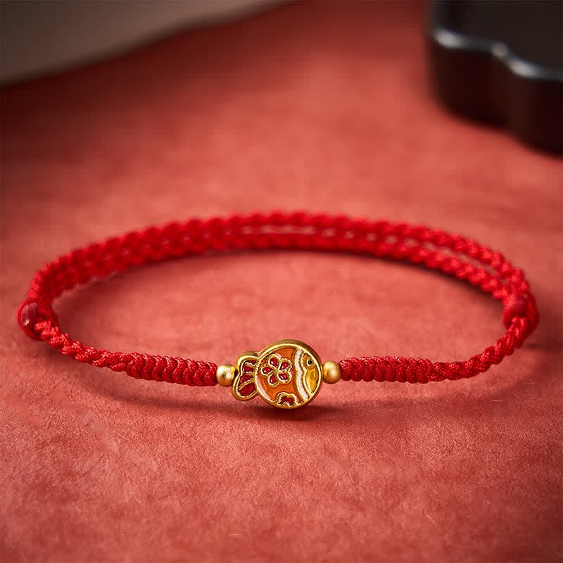 Buddha Stones Handgewebtes rotes Seilarmband mit Blumenmotiv und Koi-Fisch-Glückssymbol - image 9