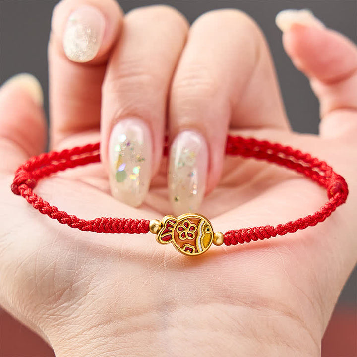 Buddha Stones Handgewebtes rotes Seilarmband mit Blumenmotiv und Koi-Fisch-Glückssymbol - image 4