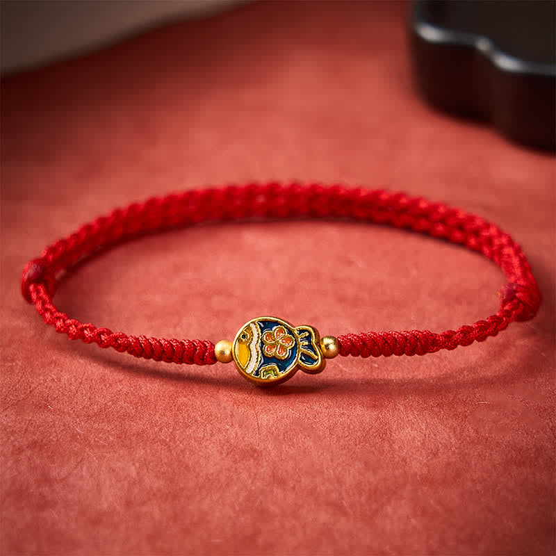 Buddha Stones Handgewebtes Armband aus rotem Seil mit cyanfarbenen Blumen zum Schutz von Koi-Fischen - Rot (Handgelenkumfang: 15–21 cm) - image 0