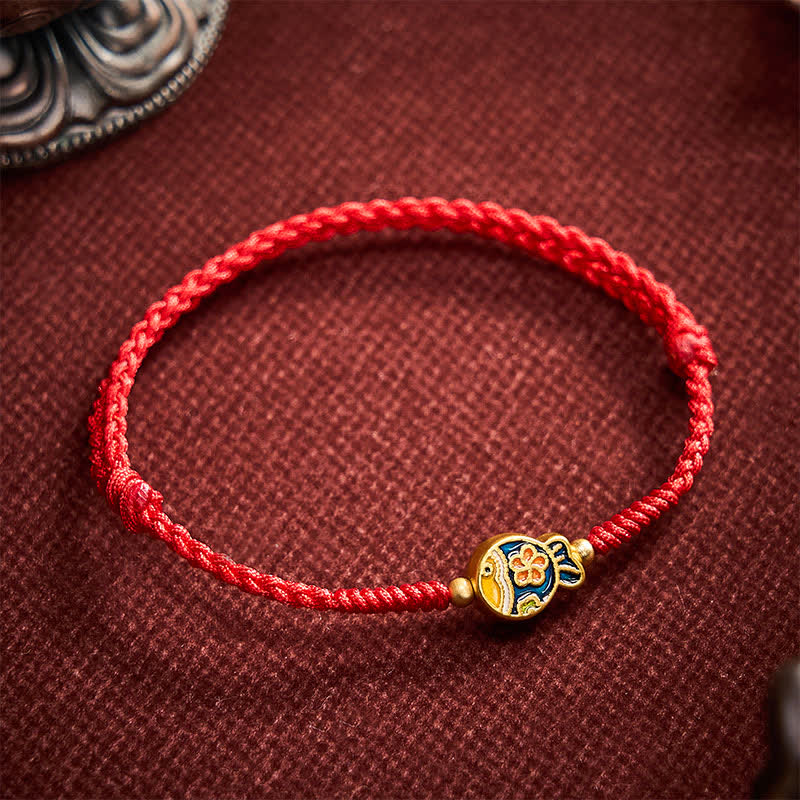 Buddha Stones Handgewebtes Armband aus rotem Seil mit cyanfarbenen Blumen zum Schutz von Koi-Fischen - image 2