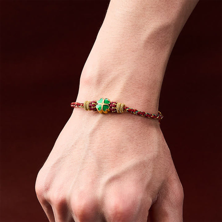 Buddha Stones Handgewebtes Armband aus Seil in Herzform mit grünem vierblättrigem Kleeblatt - image 14