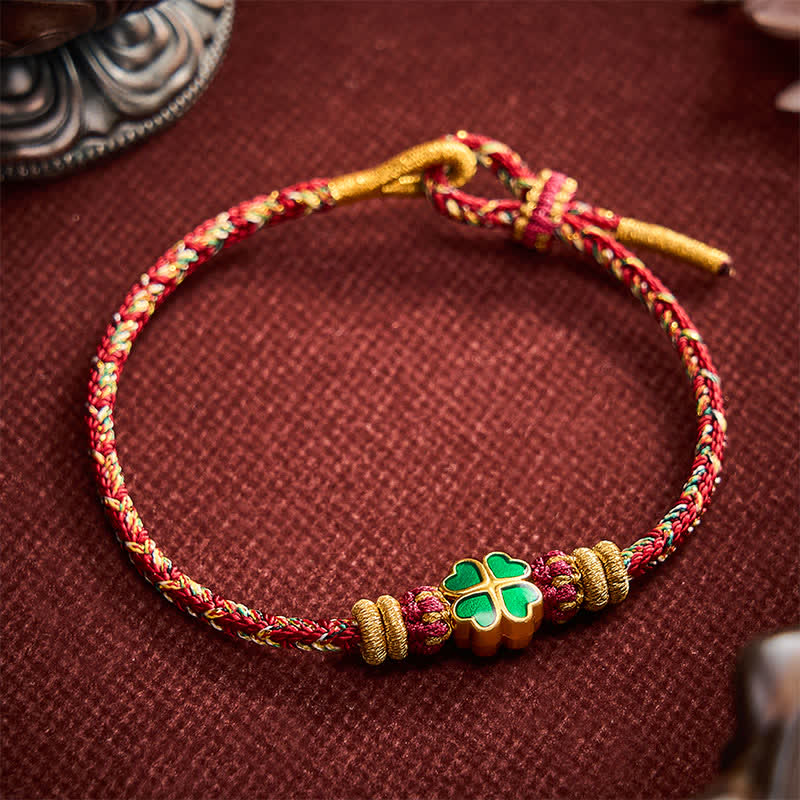 Buddha Stones Handgewebtes Armband aus Seil in Herzform mit grünem vierblättrigem Kleeblatt - image 11