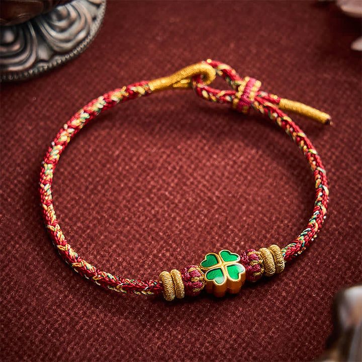 Buddha Stones Handgewebtes Armband aus Seil in Herzform mit grünem vierblättrigem Kleeblatt - image 11