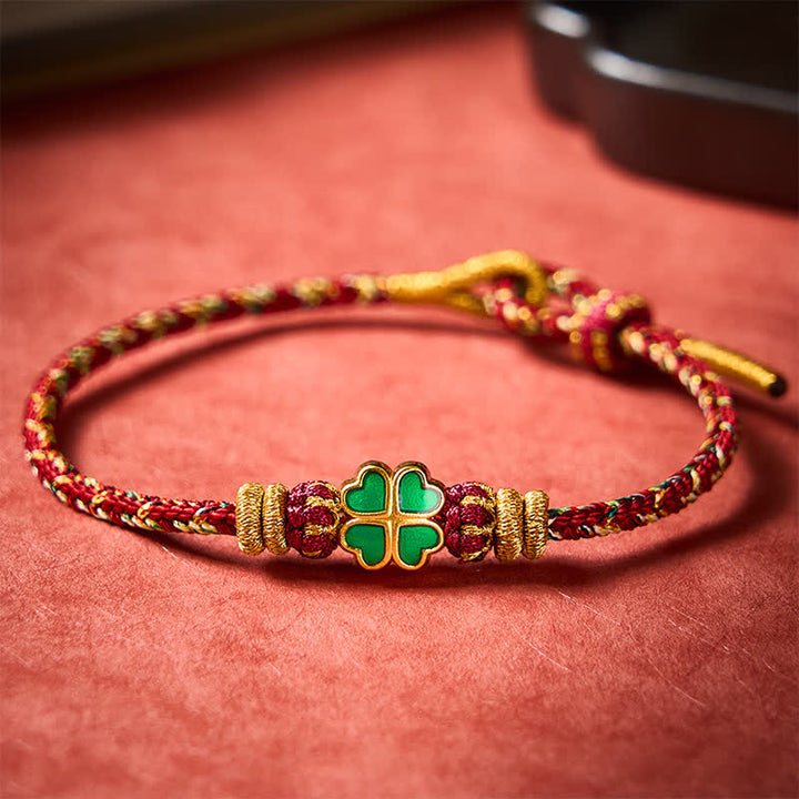 Buddha Stones Handgewebtes Armband aus Seil in Herzform mit grünem vierblättrigem Kleeblatt - image 12