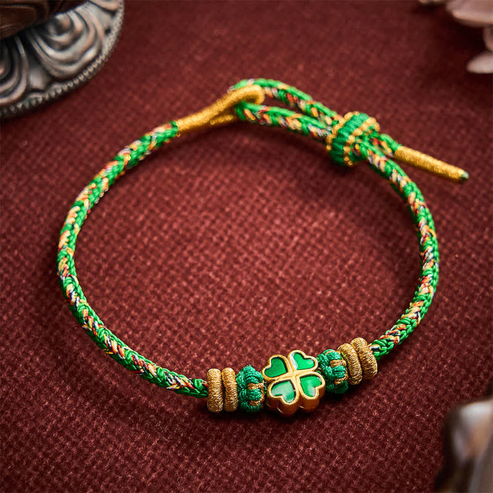Buddha Stones Handgewebtes Armband aus Seil in Herzform mit grünem vierblättrigem Kleeblatt - Grün (Handgelenkumfang: 15-19 cm) - image 0