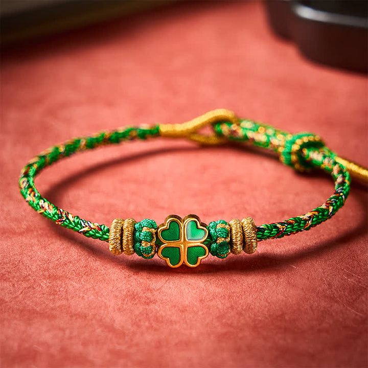 Buddha Stones Handgewebtes Armband aus Seil in Herzform mit grünem vierblättrigem Kleeblatt - image 2