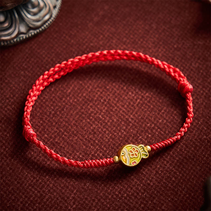 Buddha Stones Handgewebtes rotes Seilarmband mit Blumenmotiv und Koi-Fisch-Glückssymbol - image 1