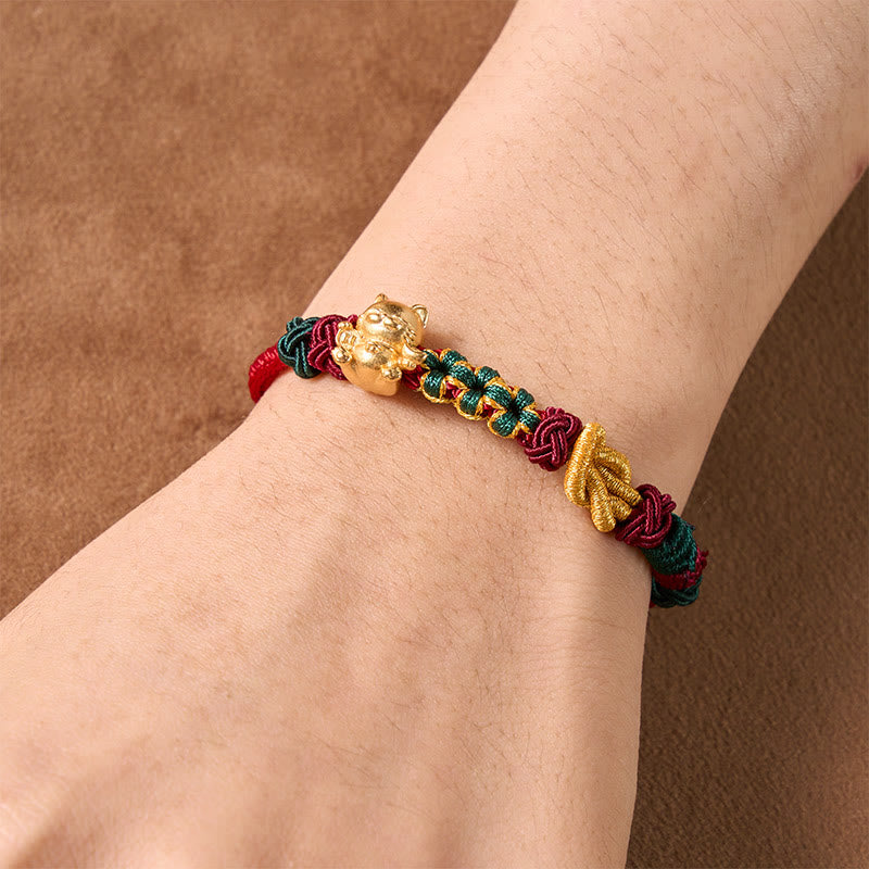 Buddha Stones Handgewebtes rotes Armband mit Glückskatzenmotiv - image 10