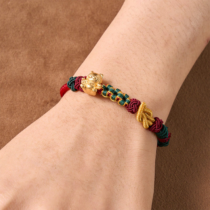 Buddha Stones Handgewebtes rotes Armband mit Glückskatzenmotiv - image 10