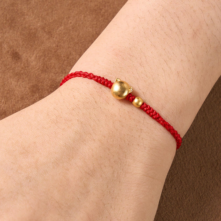 Buddha Stones Rotes Armband aus Kupfer mit Katzenmotiv zum Schutz des Kopfes - image 4