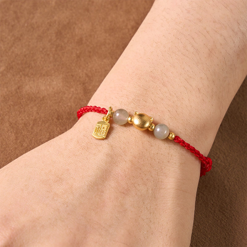 Buddha Stones Hetian Jade Fu Charakter Kupfer Katze Rotes Armband - image 4