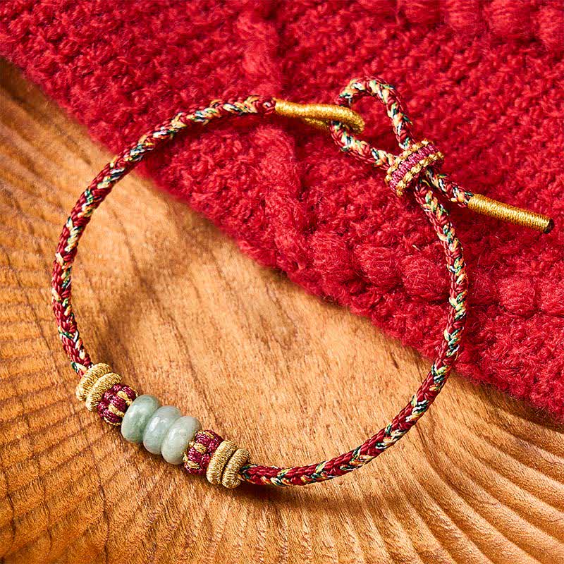 Buddha Stones Handgewebtes Armband aus Jadeperlen mit Glücksabakus-Motiv - Rot (Handgelenkumfang: 15-19 cm) - image 10