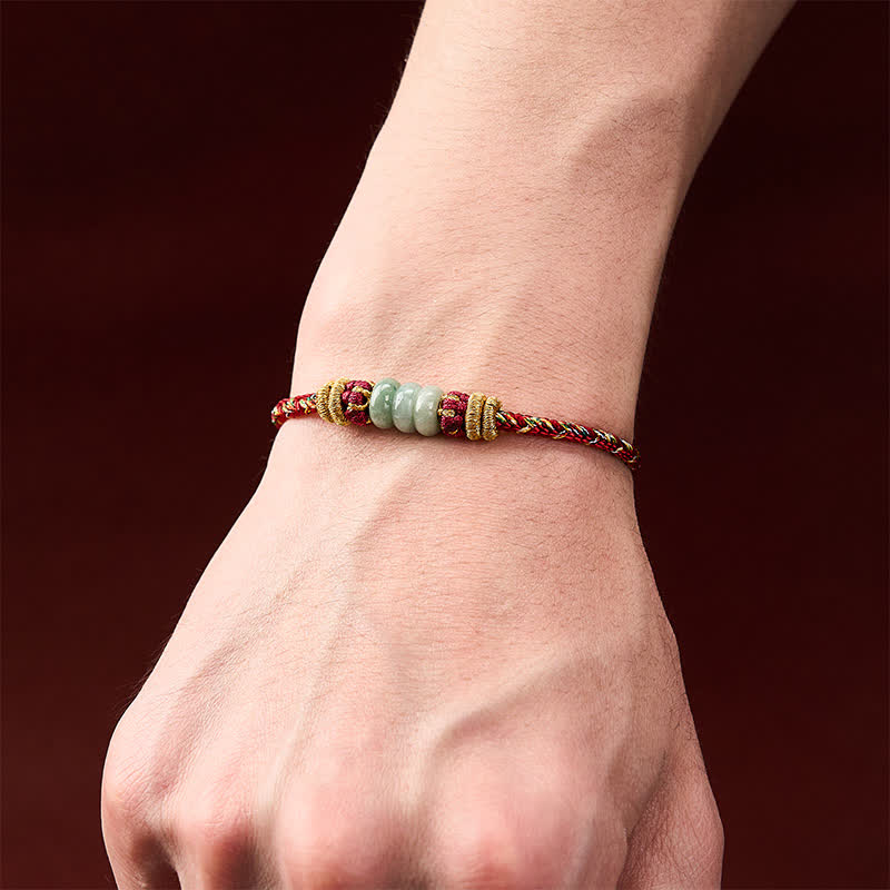 Buddha Stones Handgewebtes Armband aus Jadeperlen mit Glücksabakus-Motiv - image 14