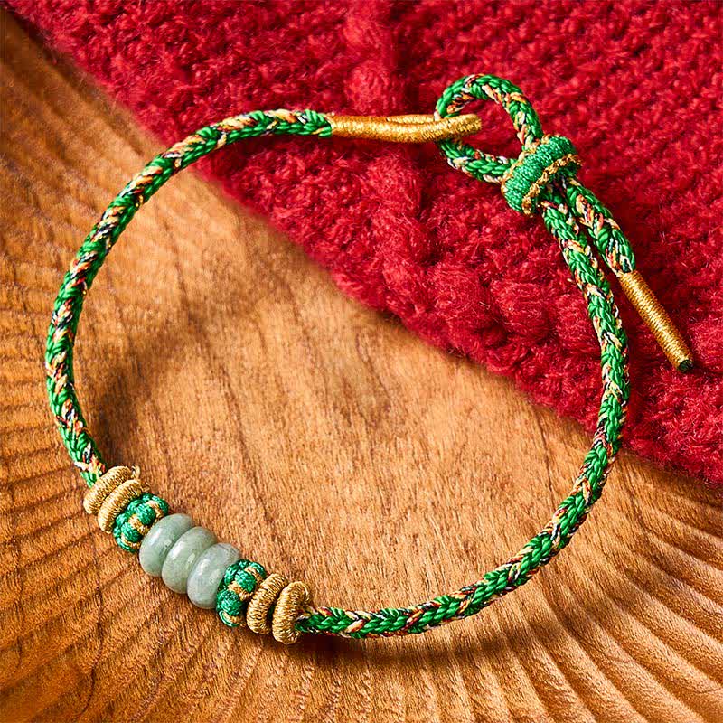Buddha Stones Handgewebtes Armband aus Jadeperlen mit Glücksabakus-Motiv - Grün (Handgelenkumfang: 15-19 cm) - image 0