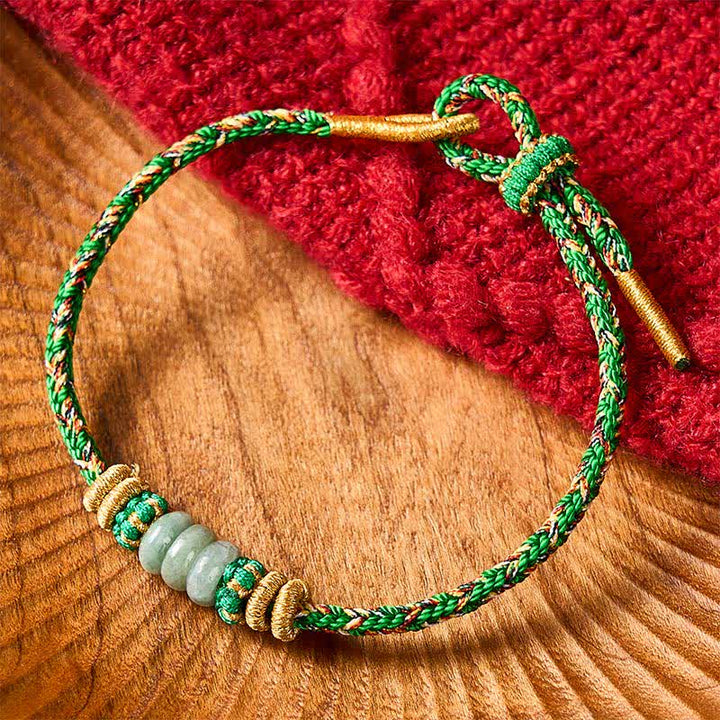 Buddha Stones Handgewebtes Armband aus Jadeperlen mit Glücksabakus-Motiv - Grün (Handgelenkumfang: 15-19 cm) - image 0