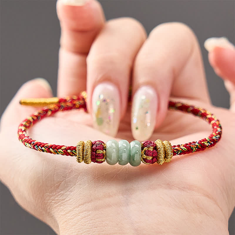 Buddha Stones Handgewebtes Armband aus Jadeperlen mit Glücksabakus-Motiv - image 13