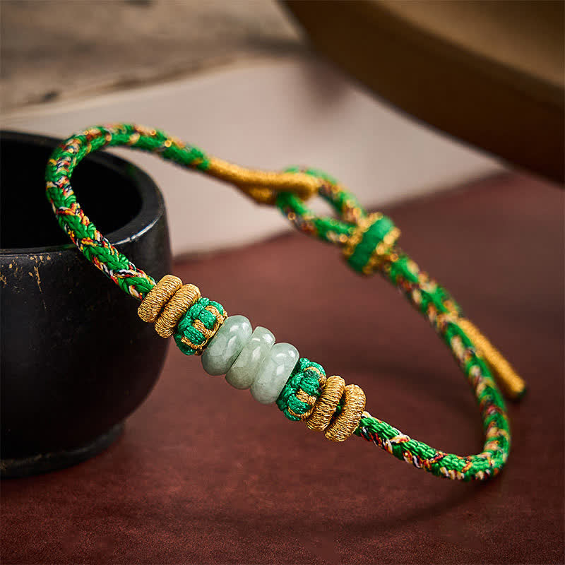 Buddha Stones Handgewebtes Armband aus Jadeperlen mit Glücksabakus-Motiv - image 1