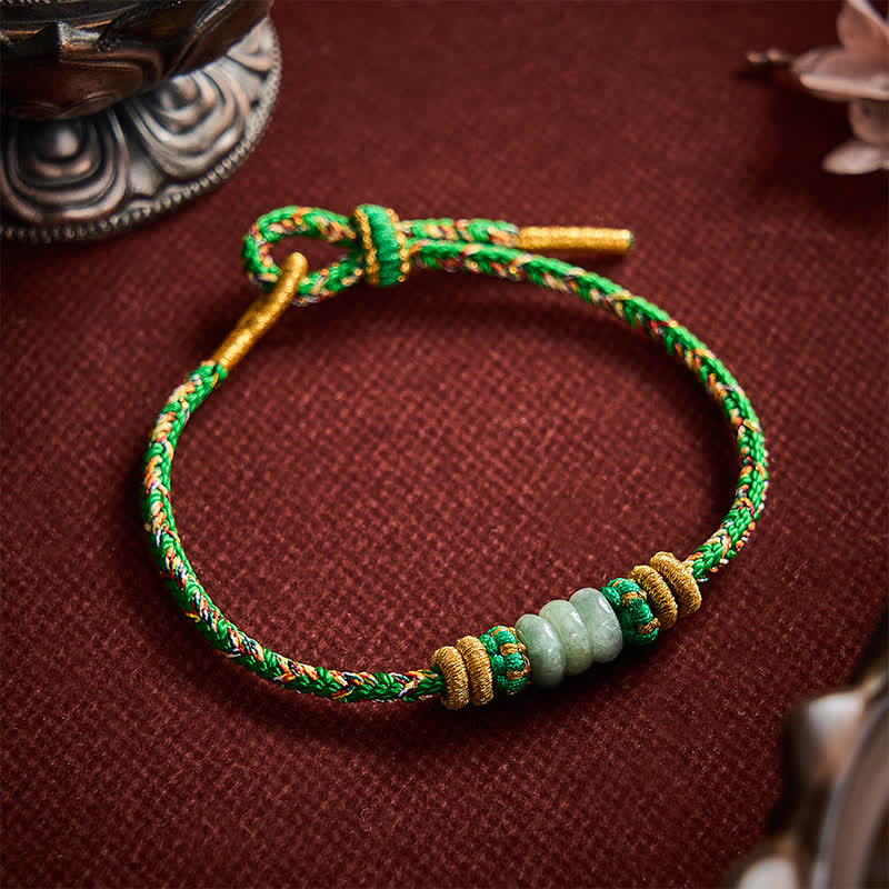 Buddha Stones Handgewebtes Armband aus Jadeperlen mit Glücksabakus-Motiv - image 3