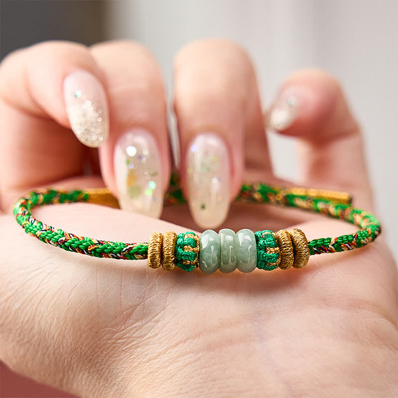 Buddha Stones Handgewebtes Armband aus Jadeperlen mit Glücksabakus-Motiv - image 4