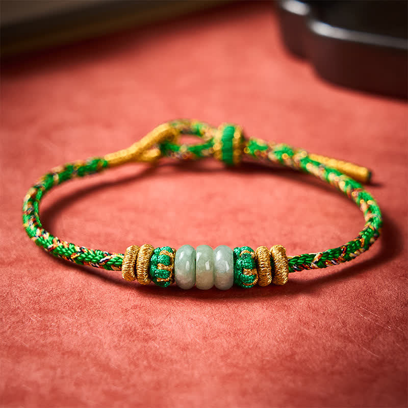 Buddha Stones Handgewebtes Armband aus Jadeperlen mit Glücksabakus-Motiv - image 2