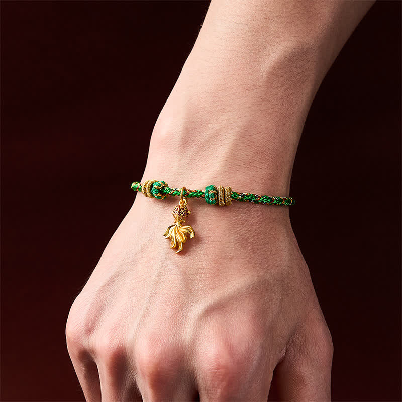 Buddha Stones Handgewebtes Armband aus grünem Seil mit rotem Koi-Karpfen als Glücksbringer - image 4