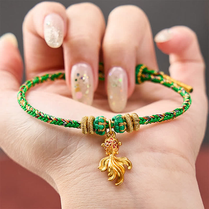 Buddha Stones Handgewebtes Armband aus grünem Seil mit rotem Koi-Karpfen als Glücksbringer - image 3