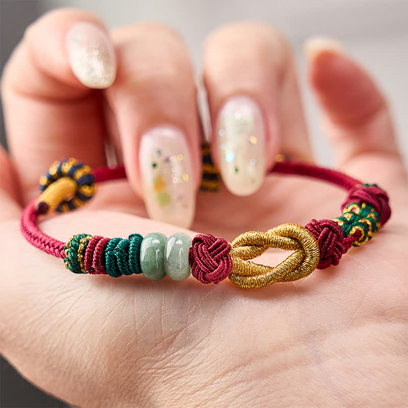 Buddha Stones Handgewebtes Armband aus Pfirsichblüten, Glücksjadeperlen und roter Schnur - image 3