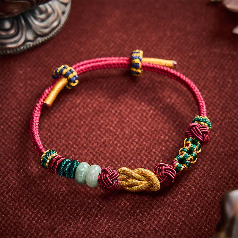 Buddha Stones Handgewebtes Armband aus Pfirsichblüten, Glücksjadeperlen und roter Schnur - image 9