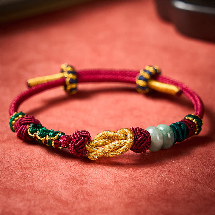 Buddha Stones Handgewebtes Armband aus Pfirsichblüten, Glücksjadeperlen und roter Schnur - image 2