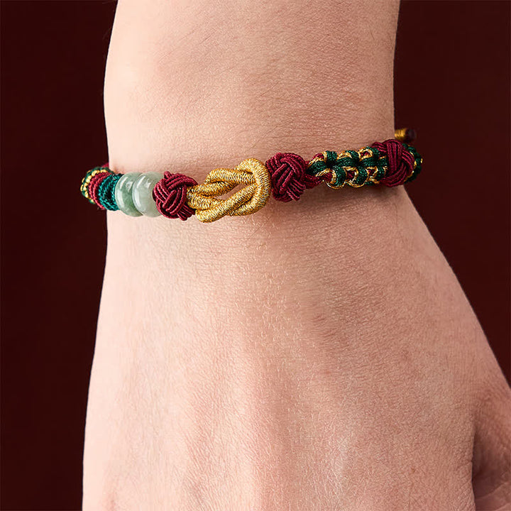 Buddha Stones Handgewebtes Armband aus Pfirsichblüten, Glücksjadeperlen und roter Schnur - image 4