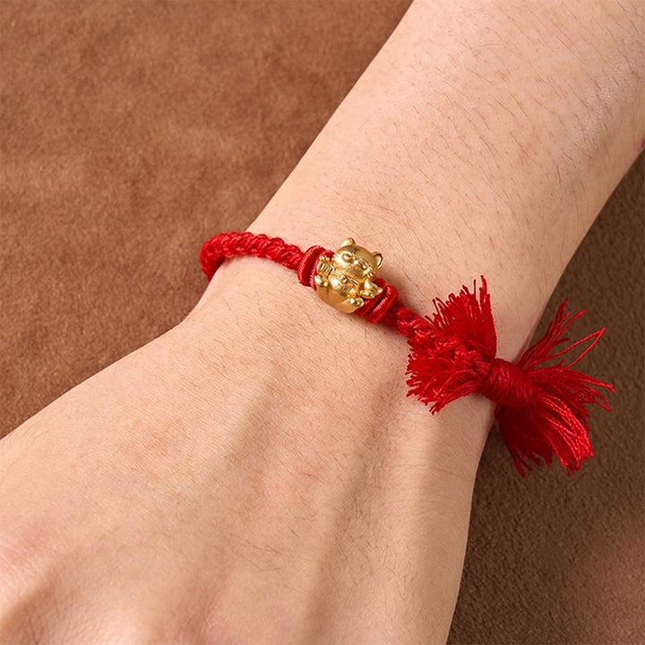 Buddha Stones Kupfernes Glückskatzen-Armband mit roter Schnur - image 11