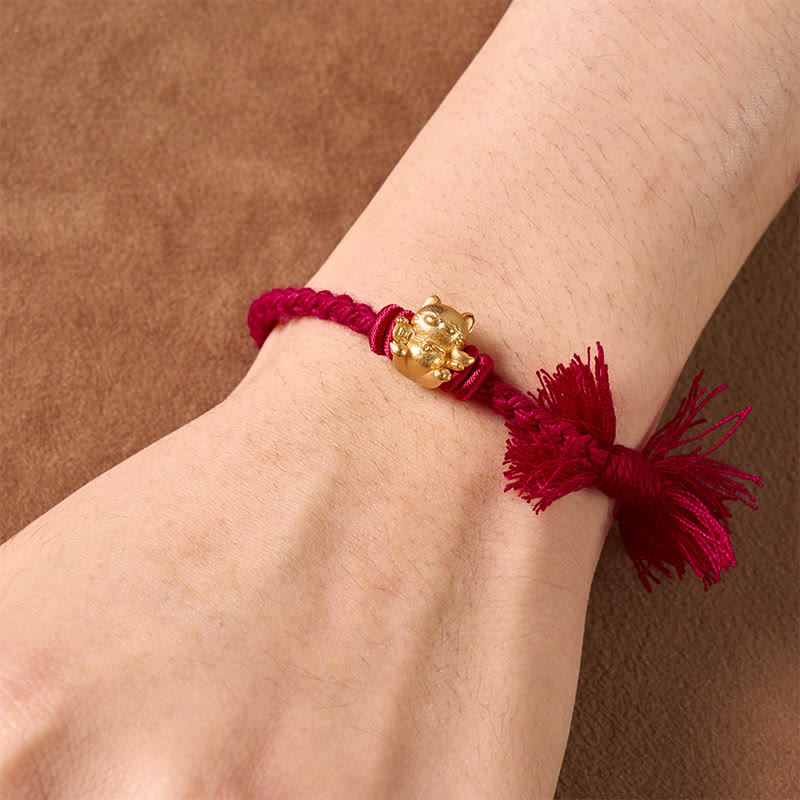 Buddha Stones Kupfernes Glückskatzen-Armband mit roter Schnur - image 3