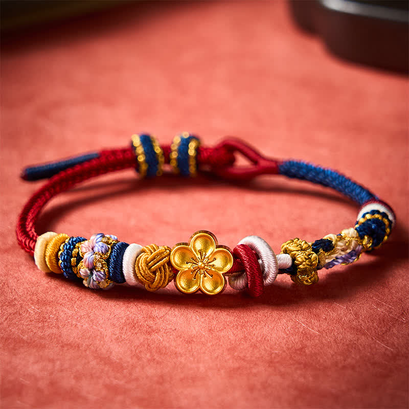 Buddha Stones Handgewebtes Armband aus rotem und marineblauem Garn mit Pfirsichblütenmuster - Rot-Marineblau (Handgelenkumfang: 15-18 cm) - image 0