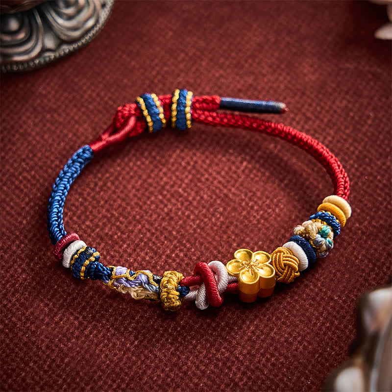 Buddha Stones Handgewebtes Armband aus rotem und marineblauem Garn mit Pfirsichblütenmuster - image 2