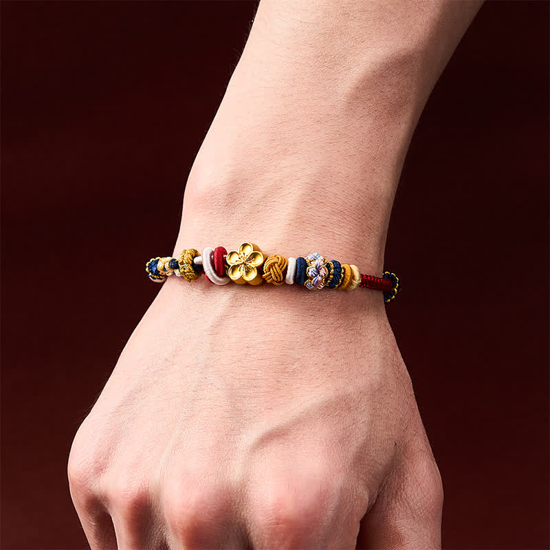 Buddha Stones Handgewebtes Armband aus rotem und marineblauem Garn mit Pfirsichblütenmuster - image 4