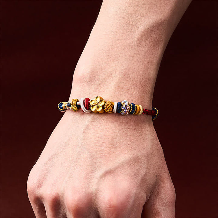 Buddha Stones Handgewebtes Armband aus rotem und marineblauem Garn mit Pfirsichblütenmuster - image 4