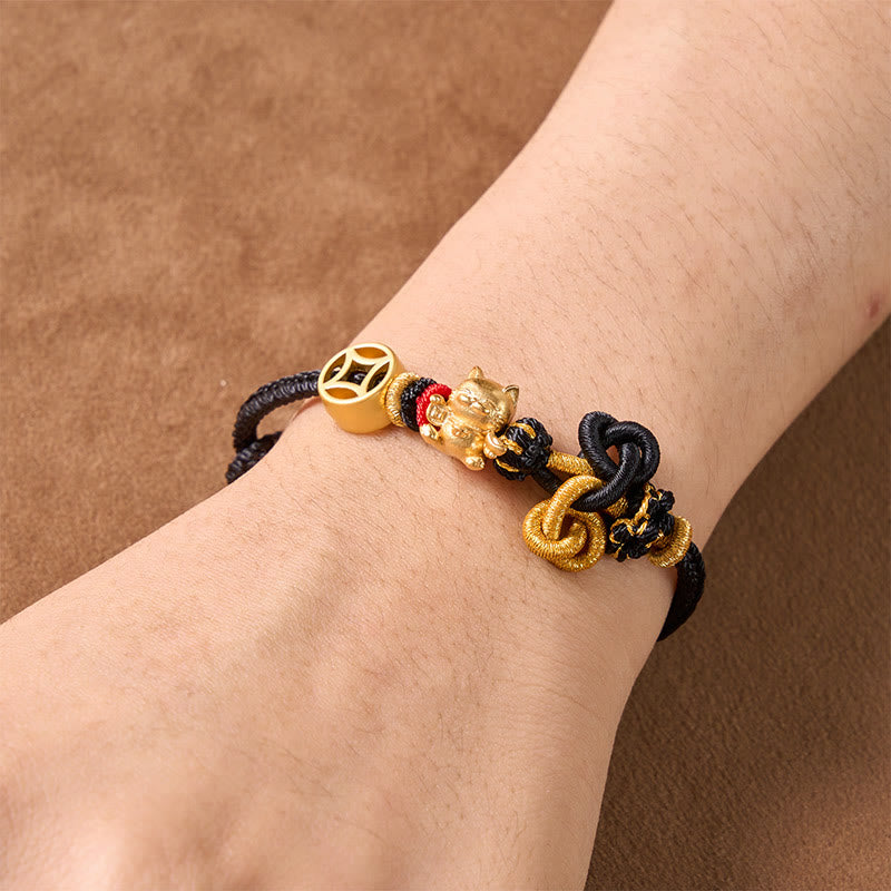 Buddha Stones Goldenes Glückskatzen-Armband mit rotem Faden zum Schutz, geflochten - image 17