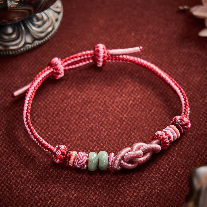 Buddha Stones Handgewebtes Armband aus Jadeperlen in Rosa - image 1