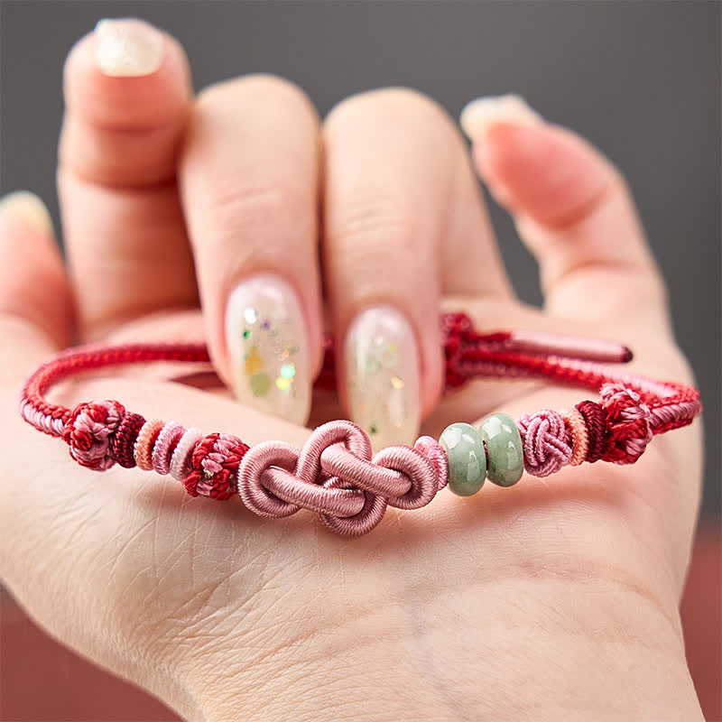Buddha Stones Handgewebtes Armband aus Jadeperlen in Rosa - image 3
